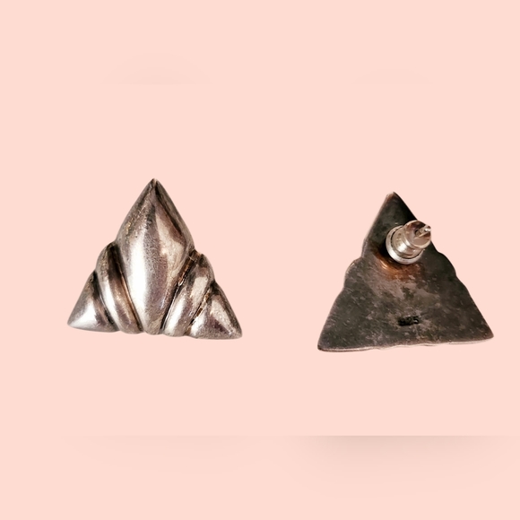 Vintage 925 Silver Modernist Triangle Earrings - Picture 2 of 3
